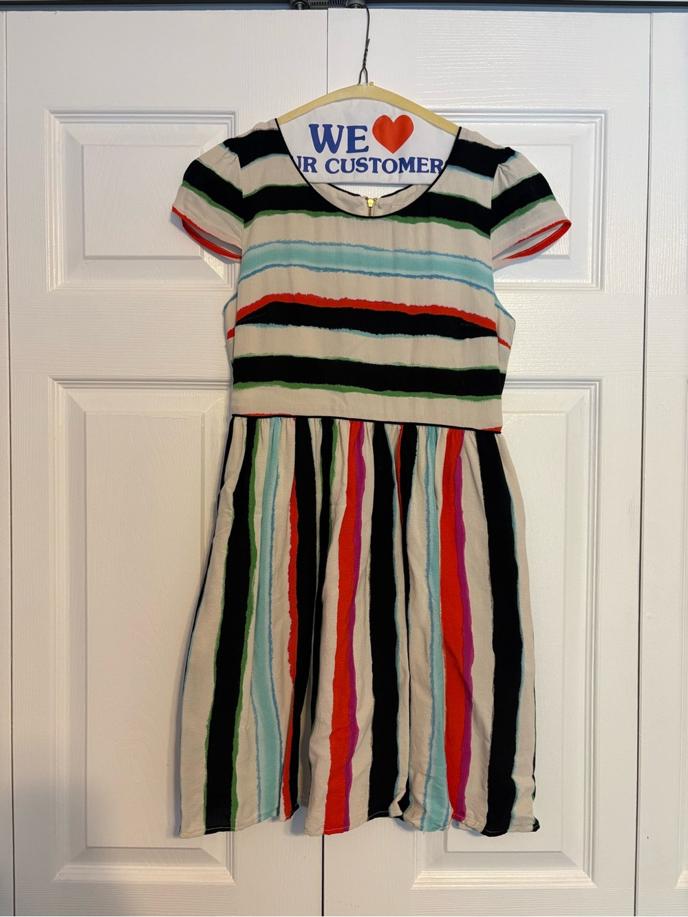 Anthropologie Maeve Peralta Cap-Sleeve Striped Fit & Flare Dress - Size 0P